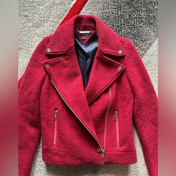 Tommy Hilfiger Red Wool Blend Moto Jacket - Picture 3 of 5